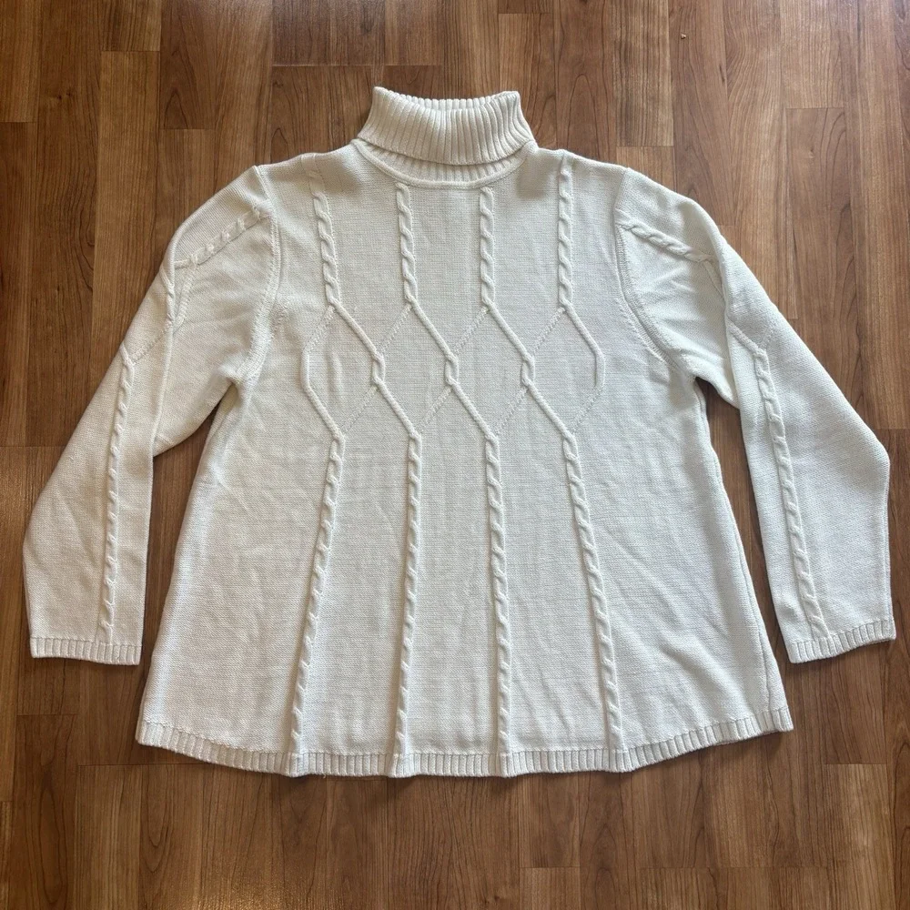 Sahalie Women's Cable Knit Turtleneck Sweater Size 2X Creamy Beige Long Sleeve